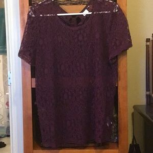 14th and Union sheer burgandy lace blouse